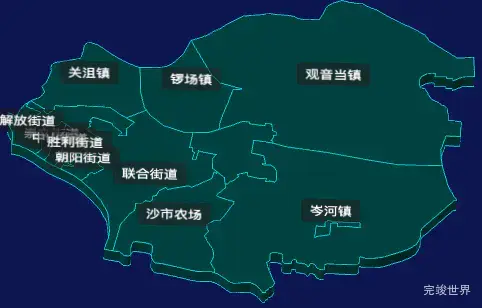 threejs荆州市沙市区geoJson地图3d地图CSS3D标签
